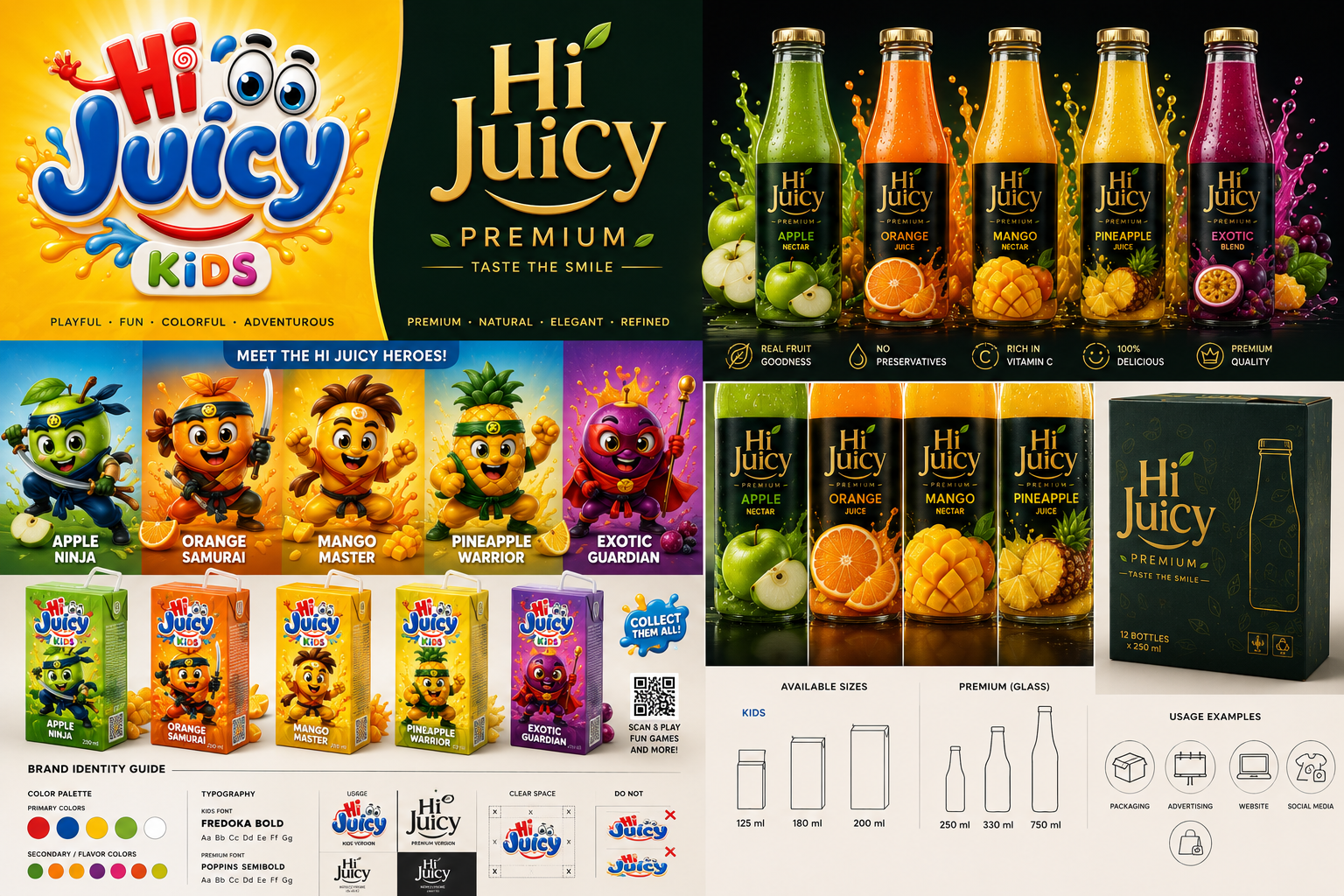 Hi Juicy brand characters and packaging
